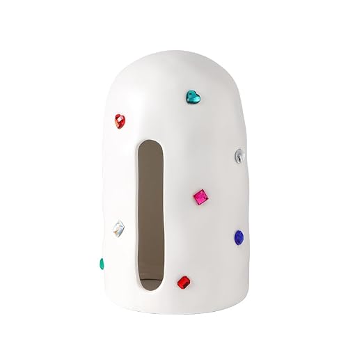 Tissue Case Tissue Box Ceramic Side Opening Gemstone Home Living Room Office Desktop Organizer Tissue Dispenser(White)