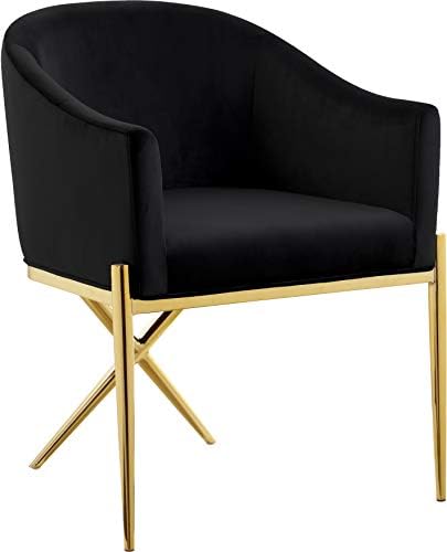 Meridian Furniture Xavier Collection Modern | Contemporary Velvet Upholstered Dining Chair with Sturdy Steel X Shaped Legs, 25.5" W x 24.5" D x 31.5" H, Black