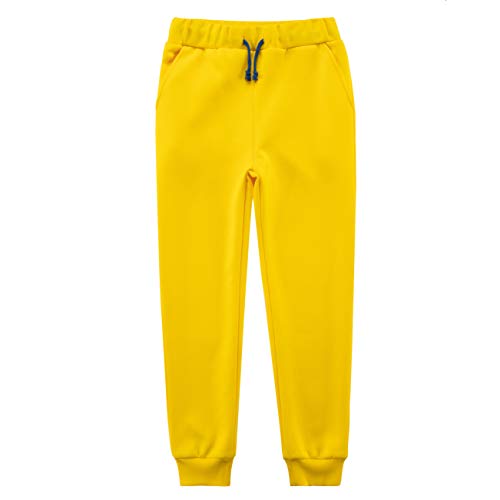 UNACOO Unisex Kids Soft Healthy Sport Fabric Joggers Active Pants for Boys and Girls (Age 3-12 Years) (Yellow, l(9-10T)