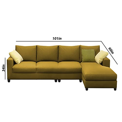 Image of Jian RHS 6 Seater L Shape Sofa Set Living Room (Yellow Fabric)