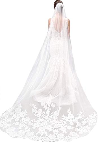 Ivory Lace Edge Cathedral Length Wedding Bridal Veil with Comb