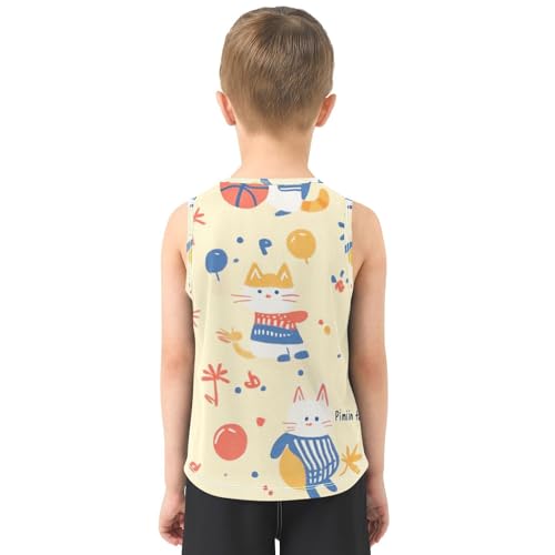 Bolaz Boys Athletic Quick Dry Tank Top Sleeveless Workout T Shirts Age 11-15,Cute Cat3