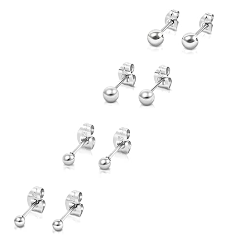 DTPsilver® 4 Paare ohrstecker silber 925 damen - ohrstecker set - damen ohrringe silber 925 set - Runde Kugel Ohrstecker - WINZIGE/KLEINE - Gemischte Größen - Durchmesser: 2, 3, 4, 5 mm