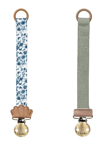 Elodie Details Schnullerclip – Nachhaltige Schnullerkette mit Clip – BPA-freier Schnullerhalter aus recyceltem Polyester – Schnullerband für Jungen & Mädchen – 2er Pack – Garden Leo/Hazy Jade