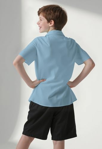 YUYAPA Boys Button Down Shirt Casual Short Sleeve Woven Shirts with Two Pockets for Kids 6-14 Years4