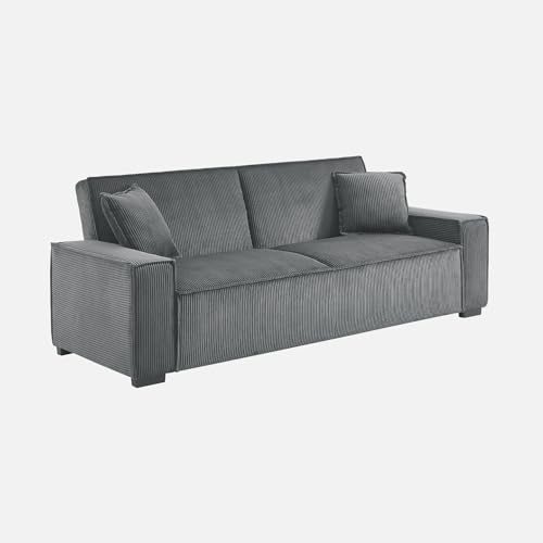 Sweeek - Sofá convertible de 3 plazas, color gris oscuro, pana, 231 x 96,5 x 80 cm