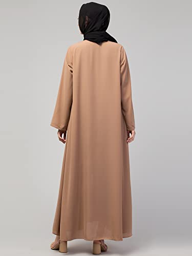 Image of Mallika Women Modest Wear Nida Matt Front Open Zipper Abaya Burkha for Everyday use (Skin, XL)