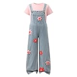 OLMRJKD Toddler Girl Summer Clothes Short Sleeve Denim Overall Jumpsuit with Top Girls 2Pcs Spring Outfits Set(7-8T)