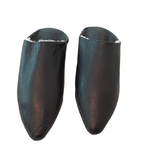 babouche Womens Slippers Handmade Morrocan slippers Black Baboush Sheepskin Fur Slipper All leather (6 US women's, Red)