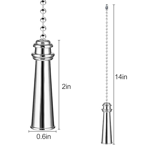 Image of 2Pack Silver Lighthouse Ceiling Fan Pull Chain Set | 12inch 3mm Beaded Extension Ornaments Durable Chain Pulls with Connector for Ceiling Fans & Light Fixtures Decoration