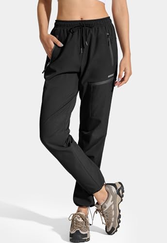 MOCOLY Damen Trekkinghose Thermo Skihose Winter Fleece Gefütterte Softshell Wanderhose Wasserdicht Warm Outdoor Hose Schneehose Langlaufhose Jagdhose Funktionshose Arbeitshose Schwarz XL