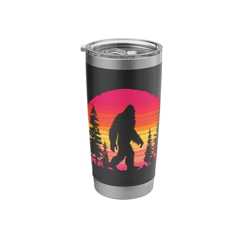 Bigfoot Sunset Walk Retro Forest Vintage 80s Style Stainless Steel Insulated Tumbler