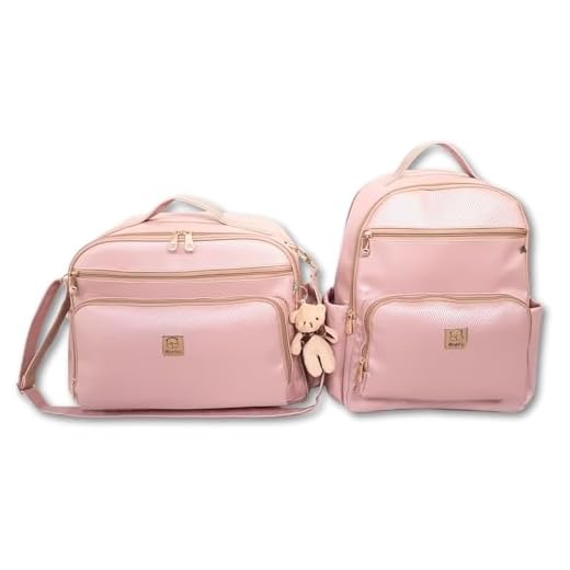 Kit Bolsa Mala Maternidade Bebe Enxoval Grande + Mochila + Trocador - Linha Austin (Ouro Rosa)