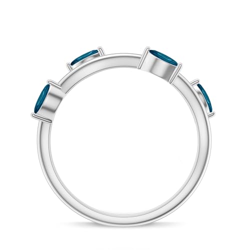 4x2mm Marquise Shaped London Blue Topaz Leaf Eternity Band in 925 Sterling Silver/Gold Plated Vintage Promise Wedding Ring December Birthstone Jewelry Gift for Women3