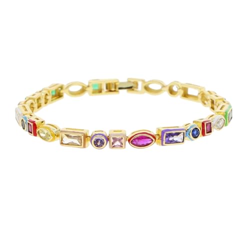 2026 Gift Fashion Gold Color ColoRIFul Rainbow Bracelet 5A Cubic Zirconia Cz Enamel Geometric Tennis Chain Bangle Women Jewelry