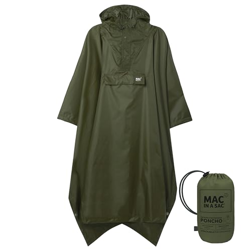 Mac in a Sac Poncho - Packable Waterproof Rain Ponchos For Men & Women - Adult Rain Poncho With Hood - Windproof & Breathable - Khaki