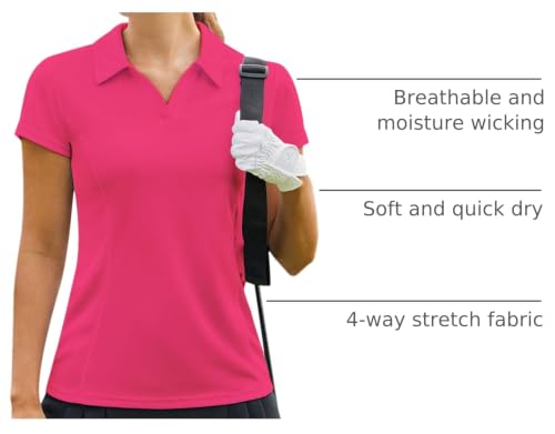 Image of PINSPARK Womens Golf Shirt Short Sleeve Polo V-Neck Quick Dry Tennis Tops | Moisture-wicking Breathable Fabric, Classic Collar, Slim Fit, Ideal for Golf Tennis Pickleball Casual