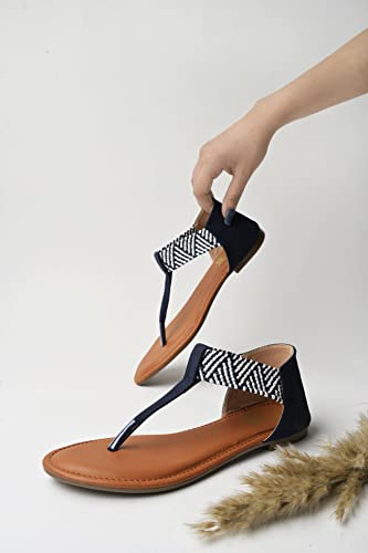 Image of Shoetopia Women's Ethnic Style T-Strap Sandals Chevron Ankle Strap Flats for Casual & Festive Comfortable & Stylish Party