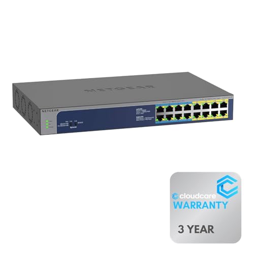 Image of NETGEAR GS516UP 16-Port Unmanaged Switch | 8 x 10 /100 /1000 (PoE+) + 8 x 10 /100 /1000 (PoE++) | Desktop, Rack-Mountable | Cloud Care's 3 Year Warranty SupportPlus Included