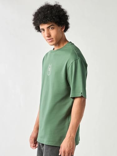 Image of Bewakoof Heavy Duty 1.0 Official Marvel Merchandise Loki Men's Graphic Print Oversized Fit Half Sleeve Round Neck Cotton T-Shirt
