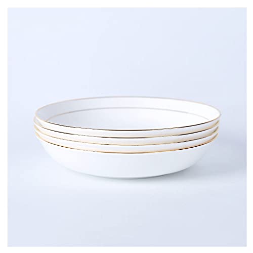 Platos de porcelana de 4 piezas, platos clásicos blancos para ensalada, pasta, fideos, postres, aperitivos y aperitivos, platos para servir microondas y lavavajillas, platos de cena de boda (tamaño: