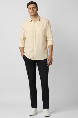 Image of Peter England Men's Solid Linen Blend Shirt Slim Fit| Casual Wear | Full Sleeves
