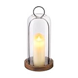 16" High Versatile Rustic Brown Metal Candle Holder with Handmade Sturdy Glass Dome And Shabb Brown Wooden Base for Pillar Candle & Plants, Industrial, Farmhouse, Shabby Chic, Display Cloche Bell Jars
