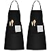 KYSUN 2Piezas Delantal Negro con 2Bolsillos, Delantales Austables Unisex, Delantal de Cocina, Delantal Algodón Poliéster, Delantal de Trabajo, Delantal Restaurante