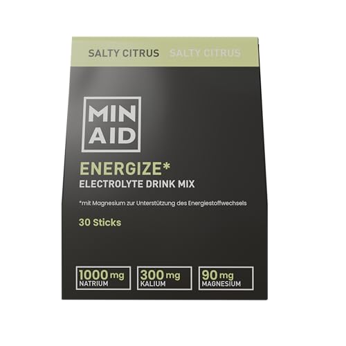 MINAID Electrolyte Drink Mix - Salty Citrus - Elektrolytpulver mit Natrium, Kalium & Magnesium - Für Energie, Fokus & Regeneration Ohne Zucker, vegan & glutenfrei - 30 Sticks
