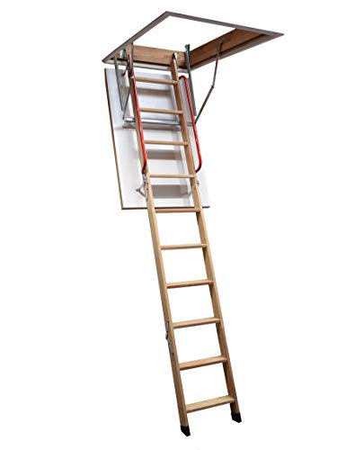 BPS® Deluxe Wooden Loft Ladder | Twin Safety Handrails | Folding Attic Ladder | EN14975 Certified | Heavy Duty 150kg Weight Rating | Insulated Hatch Door | Spring Assisted | Frame 1100 x 700mm