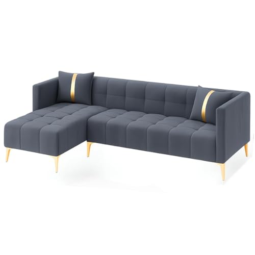 Image of Furny Styling 4 Seater Fabric LHS L Shape Sofa Set (Dark Grey) | Soft Velvet Fabric | Modern Design | Comfortable Seating | Living Room Furniture