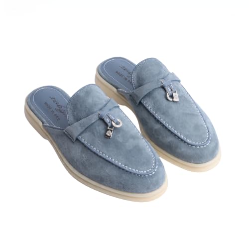 Image of XOBZJH Designer Women's Mules Flat Heel - Suede Leather Flats with Tassel Detail, Comfortable Slip-On Backless Loafers,Casual & Work Shoes