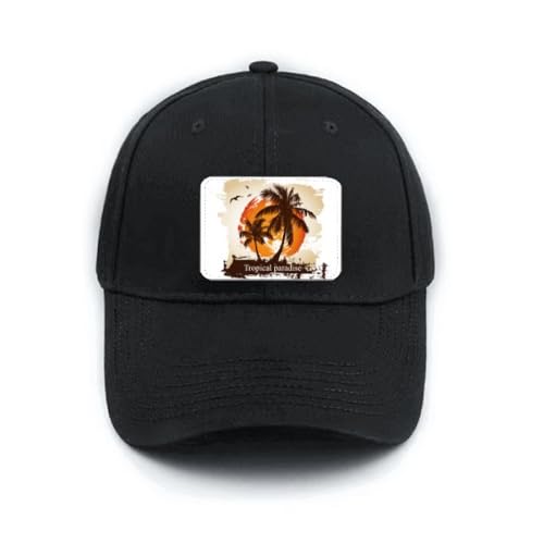 Chapeau de baseball noir réglable avec broderie cocotier et visière incurvée homme femme