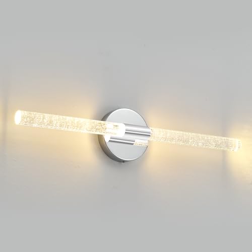 Image of Chrome Wall Sconce, 26'' Crystal Bathroom Light, LED Vanity Light, Dimmable, Over Mirror with Crystal Bubble Glass (3 Color Temperature)