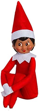 NUBAX 12'' Long Leg Soft Body Vinyl Face Plush Dolls Elf with Hat & Tag Ornaments for Christmas Holiday New Year Home Deco Decoration (Dark Girl)