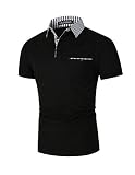 LIUPMWE Men's Short Sleeve Polo Shirts with Pocket Slim fit Plaid Golf Polo T Shirts (XL, A-Black)