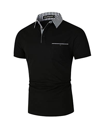Liupmwe Men's Short Sleeve Polo Shirts With Pocket Slim Fit Plaid Golf Polo T Shirts (Xl, A-Black) #TOP1