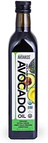 Avohass Organic Extra Virgin Avocado Oil, 16.9 oz, Cold Pressed, Unrefined