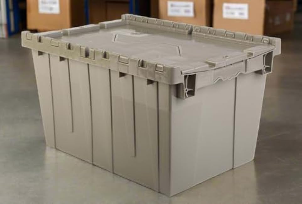 Hudson Exchange 21.9 x 15.2 x 12.8¡± (3 Pack) Storage Tote Distribution Container with Hinged Attached Lid, Gray/Brown