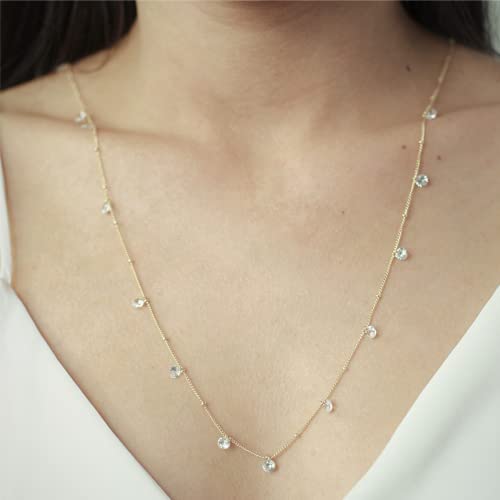 Colar longo com pontos de luz folheado em ouro 18k