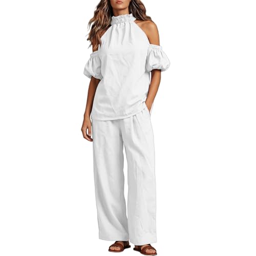 Survêtement d'été en lin pour femme ensemble débardeur et pantalon ample