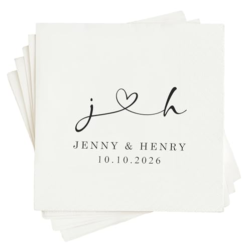 Personalized Cocktail Napkins Wedding Cheer Mr Mrs Name Couple Pack 50 100 150 300 500 Anniversary Party Disposable Decoration Initials Beverage Bar Reception Cocktail Luncheon Dinner Golden 1