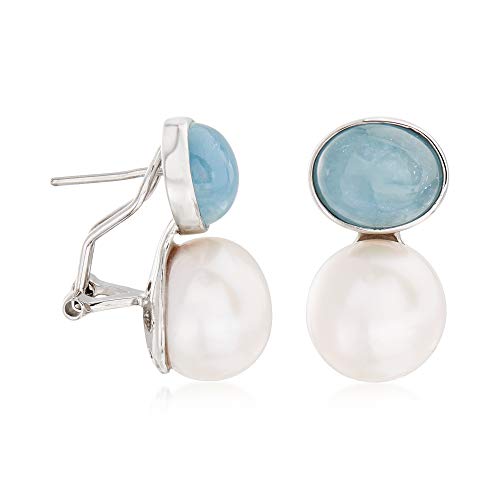 Ross-Simons 13.5-14mm Cultured Pearl and 10.00 ct. t.w. Aquamarine Earrings in Sterling Silver3