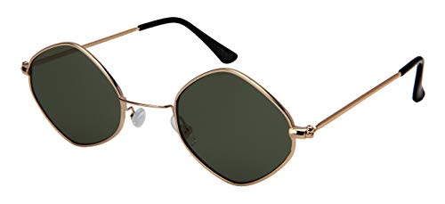 Edge I-Wear Small Retro Inspired Diamond Shaped Women Sunglasses Flat Lens 5142-FLKGM (Gold Frame/Green lens, 50)