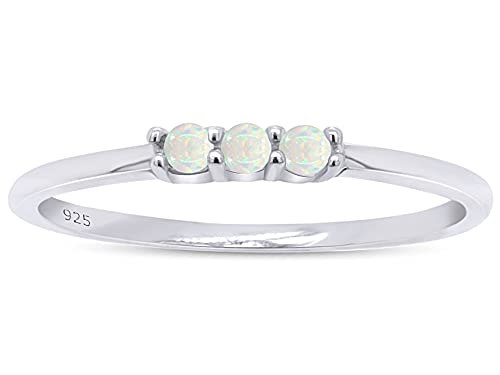 AFFY Three Stone Ring, 1.5MM Round Cut Created Opal Dainty Stackable Engagement Ring In 14k Gold Plated 925 Sterling Silver Jewelry For Her