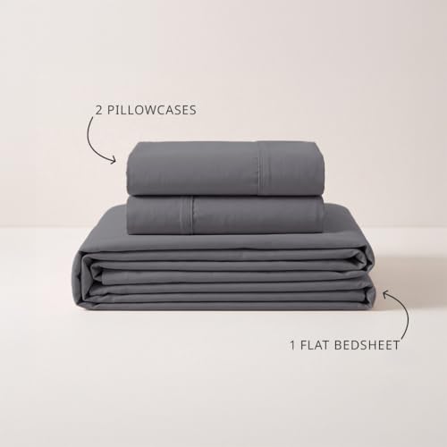 Image of LANE LINEN 100% Organic Cotton Bedsheet for Double Bed King Size - Charcoal | GOTS Certified, Percale Weave, 108x108 inches, Soft & Breathable, Machine Washable, Includes 2 Pillow Covers