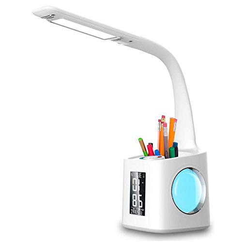 LED Desk Lamp with USB Charging Port, Night Atmosphere Lamp, Alarm Clock, Pen
