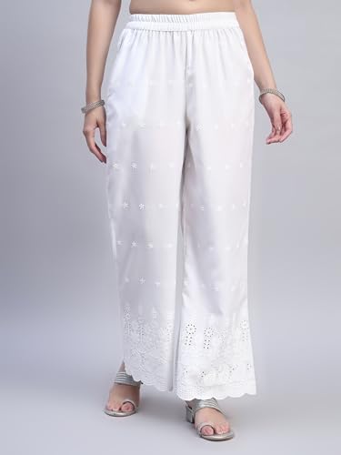 Image of SHOPPING QUEEN Women's Cotton Embroidered Chikankari Palazzo