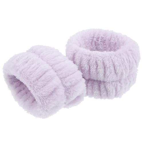 GRADENEVE Conjunto de 2 Muñequeras y Diademas de Franela Púrpura, Cómodas y Ligeras para Lavado Facial y Spa, Manteniendo el Área Limpia y Práctica
