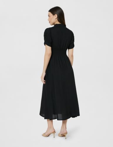 Image of Amazon Brand - Symbol Women's V-Neck Midi Dress | Ruched Waist, Puff Sleeves, A-Line Flared (Available in Plus Sizes)